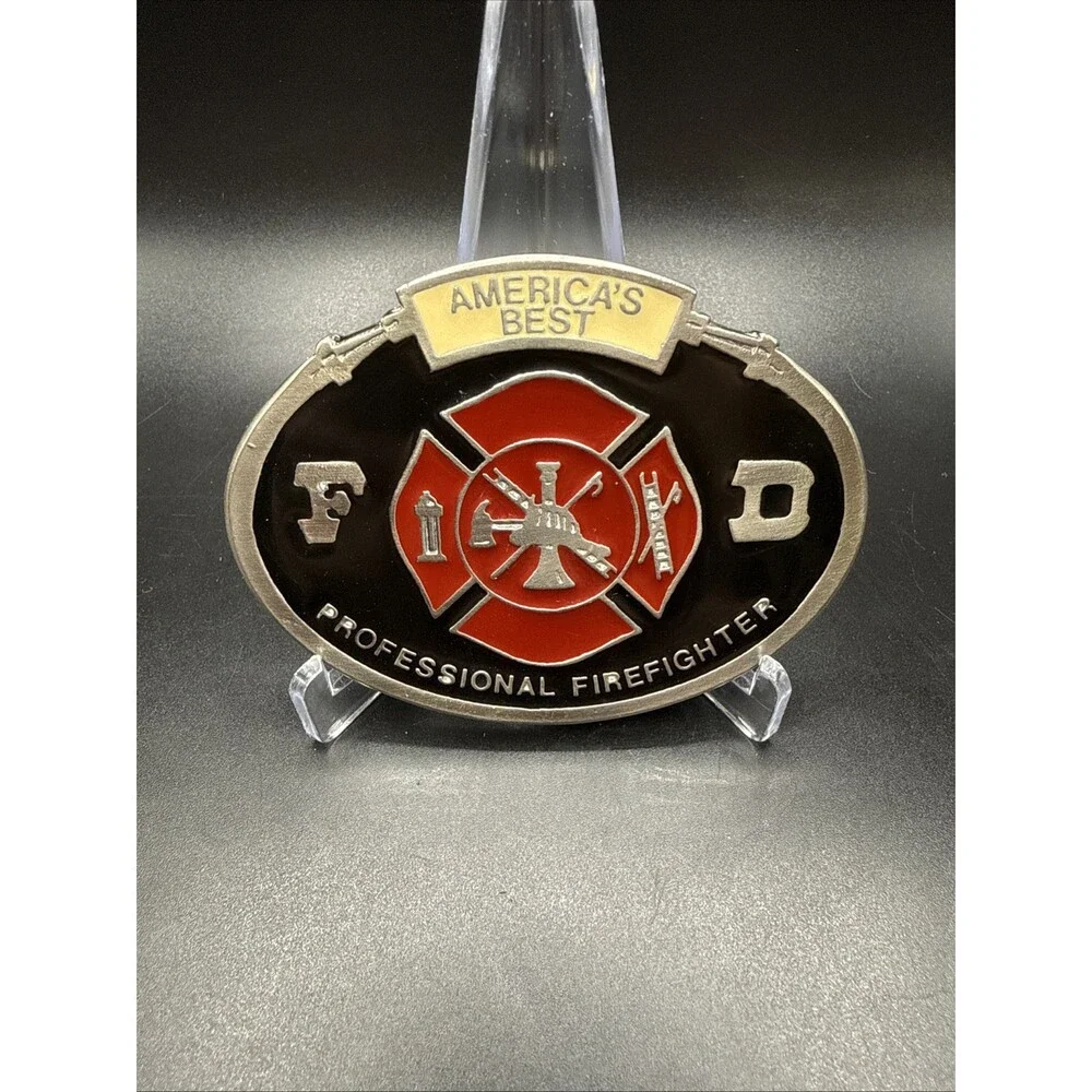 Vintage 1980s Professional Firefighter Belt Buckle Americas Best FD USA
